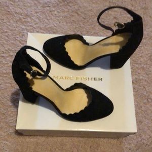 Marc Fisher Black Scalloped Block Heel Pumps